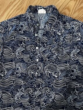 Crazy 8 Navy and White Koi Wave-Print Short Sleeve Shirt